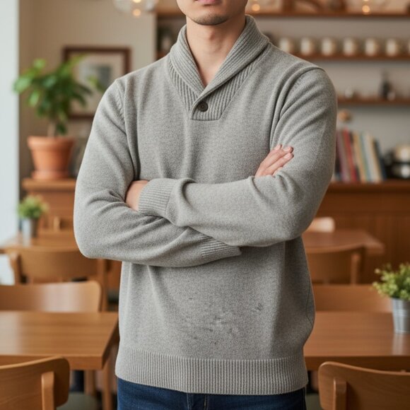 J CREW Men's Rugged Merino Wool Shawl Collar Two Button Pullover Sweater Sz. L - Picture 1 of 10